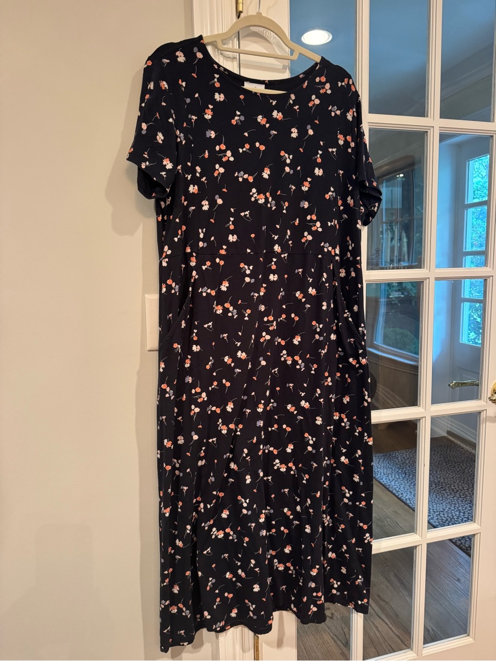 J.Jill Floral Short Sleeve Navy Maxi Dress